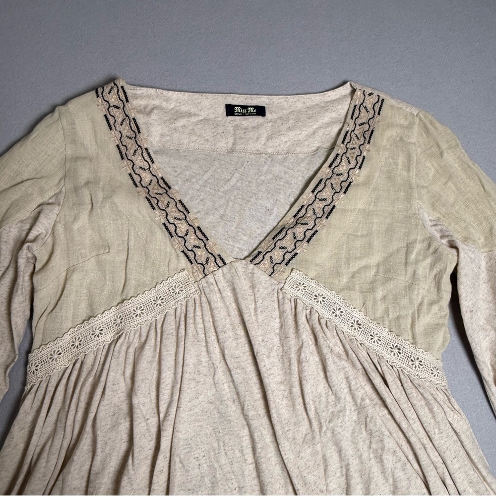 Miss Me Top Blouse Top Sz M Babydoll Embroidered Long Balloon Sleeves Bohemian - Picture 3 of 12